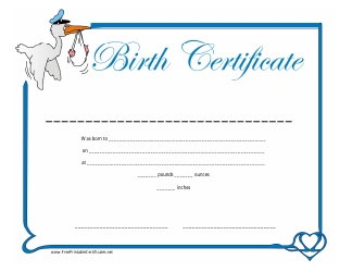 Document preview: Birth Certificate Template With Blue Frame