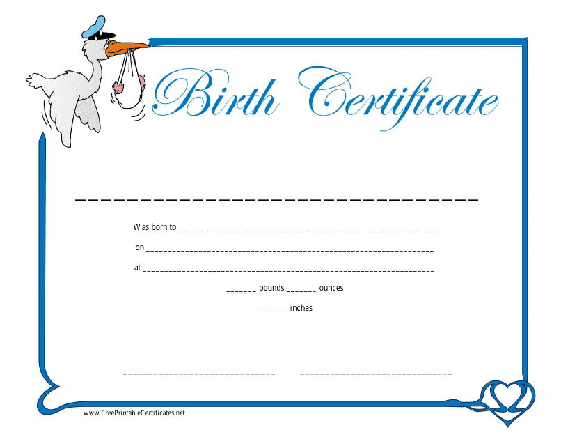 &quot;Birth Certificate Template With Blue Frame&quot; Download Pdf