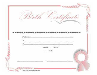 &quot;Birth Certificate Template - Pink Frame&quot;