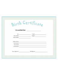 Document preview: Blue Birth Certificate Template