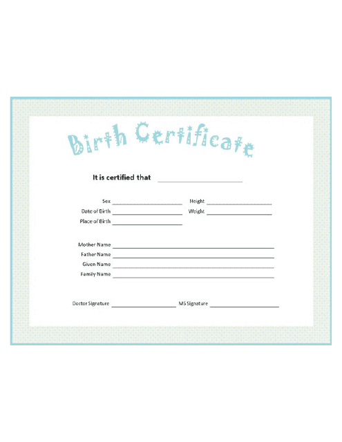 Blue Birth Certificate Template