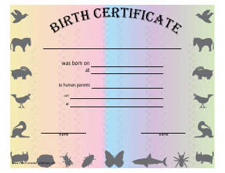 Document preview: Birth Certificate Template - Animals