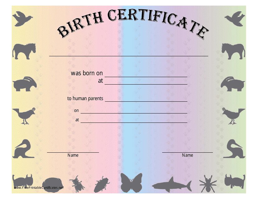 Birth Certificate Template - Animals