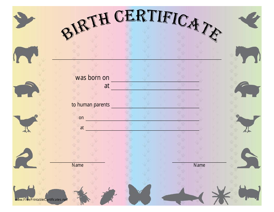 Birth Certificate Template - Animals Download Printable PDF ...