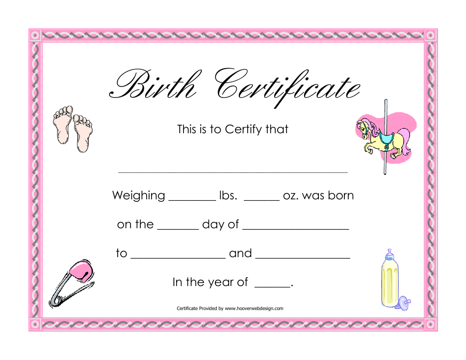 Pink Birth Certificate Template, Page 1