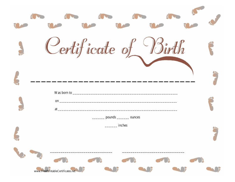 Footprint Birth Certificate Template - A customizable document for capturing the important details of a child's birth. This template allows you to include the child's footprint as an adorable embellishment.