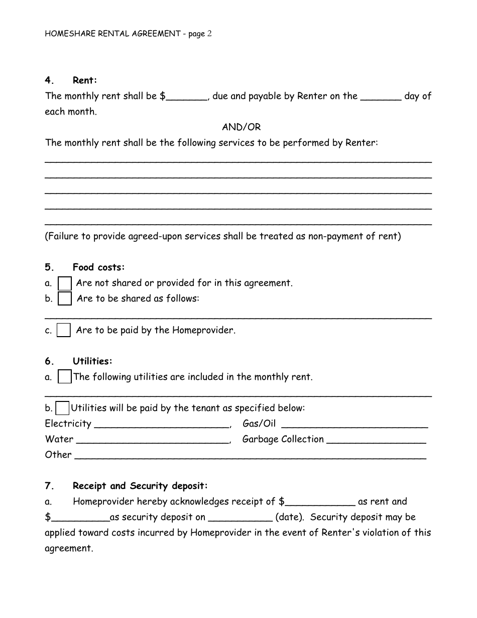 Homeshare Rental Agreement Template - Fill Out, Sign Online and ...