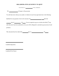 Document preview: 5 Day Notice to Quit Form - Oklahoma