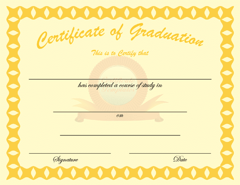 Yellow Certificate of Graduation Template Preview