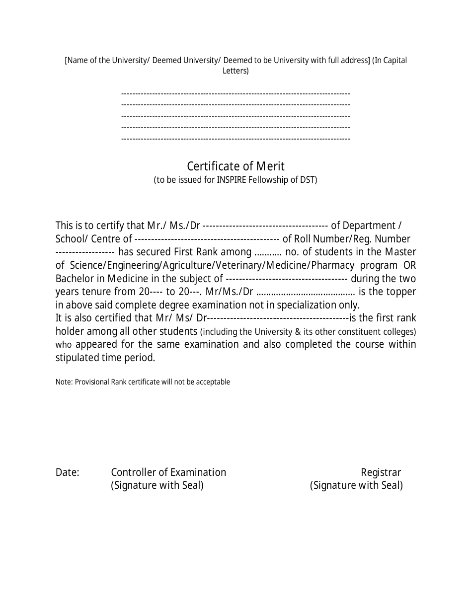 Certificate of Merit Template with White Background