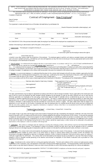 Contract of Employment - New Employee - Georgia (United States) Download Pdf
