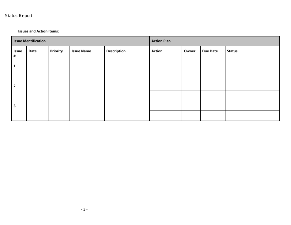 Project Status Report Template - Empty Tables, Page 3
