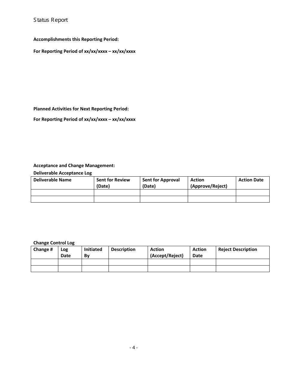 Project Status Report Template - Empty Tables, Page 4