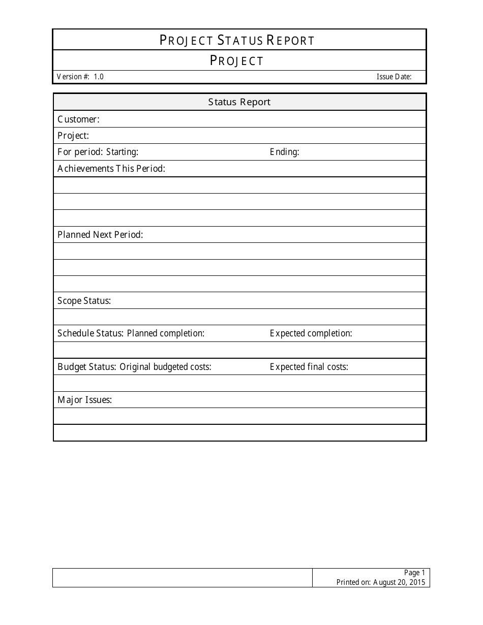 Project Status Report Template - Version 1.0, Page 1