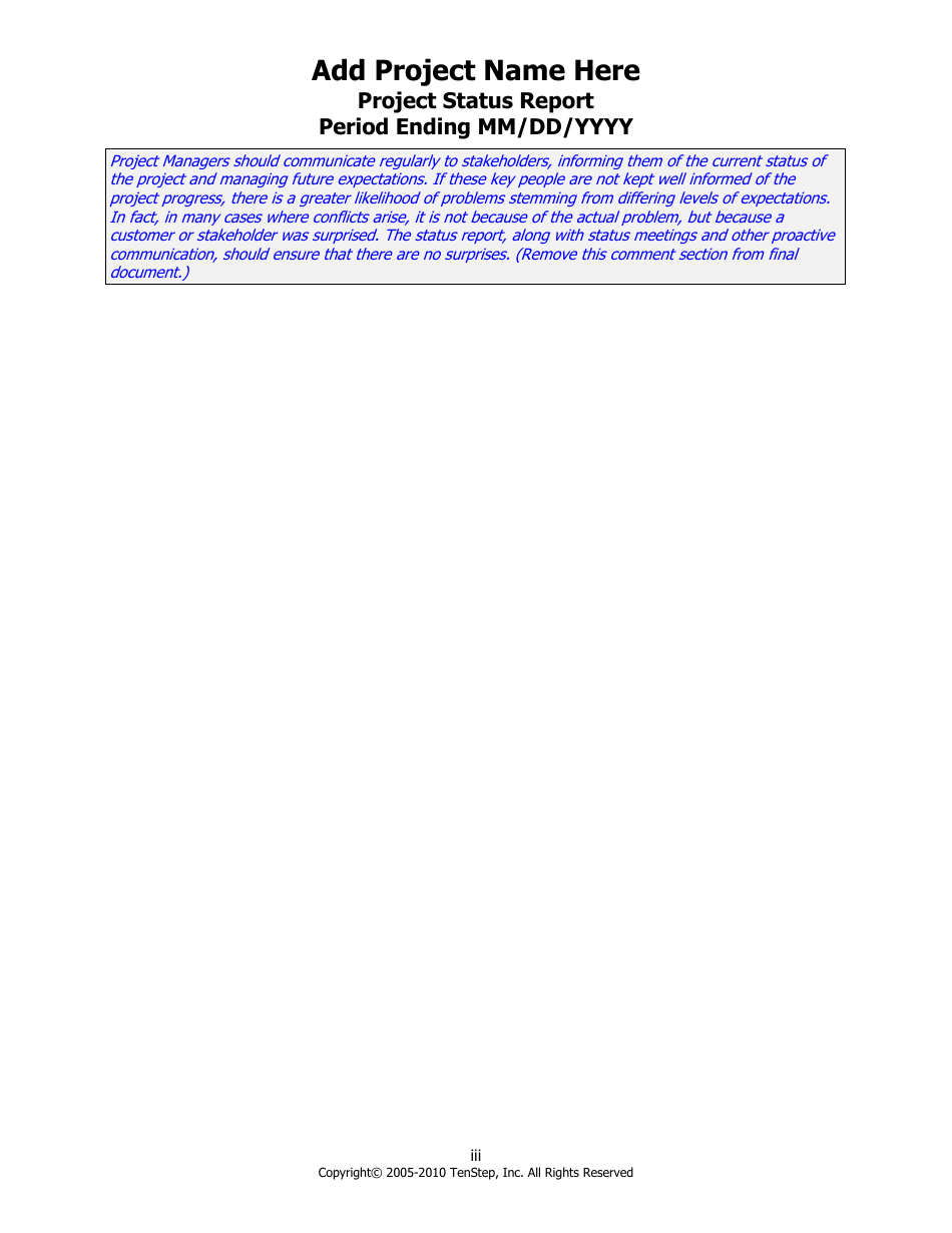 Project Status Report Template - Tenstep, Page 3