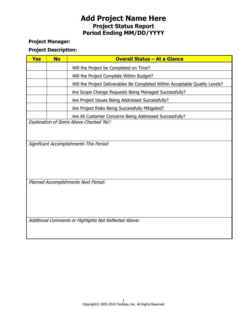 Project Status Report Template - Tenstep - Fill Out, Sign Online And 