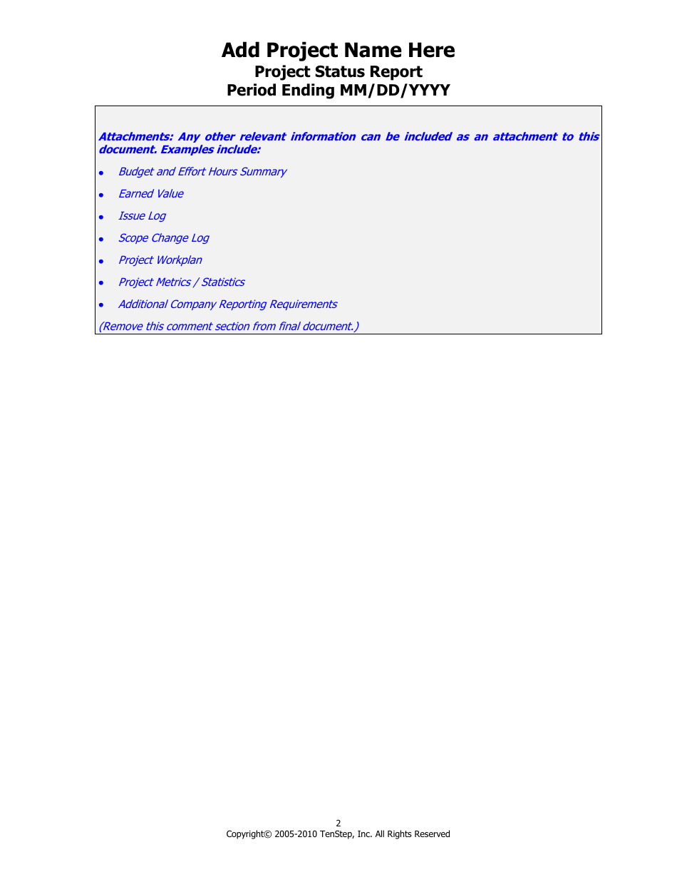 Project Status Report Template - Tenstep, Page 5