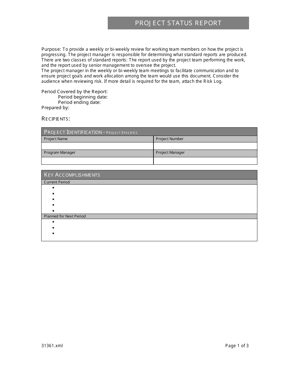 Project Status Report Template - Different Tables, Page 1
