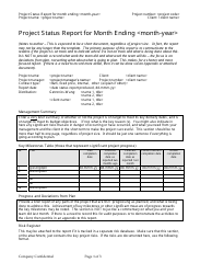 Document preview: Sample Project Status Report Template - for Month Ending
