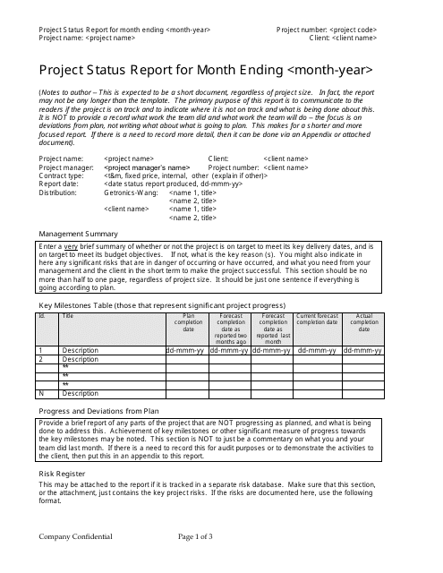 Sample Project Status Report Template - for Month Ending Download Pdf