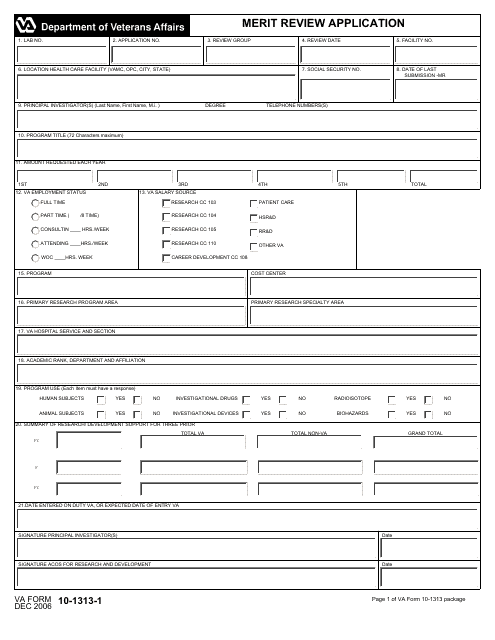 VA Form 10-1313-1 Merit Review Application