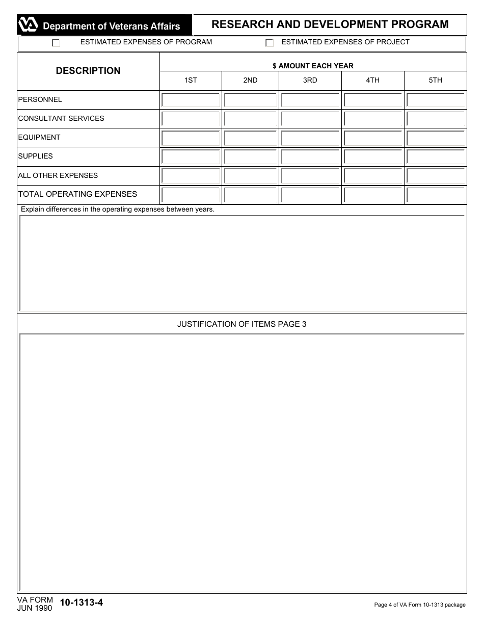 VA Form 10-1313-4 Research and Development Program, Page 1