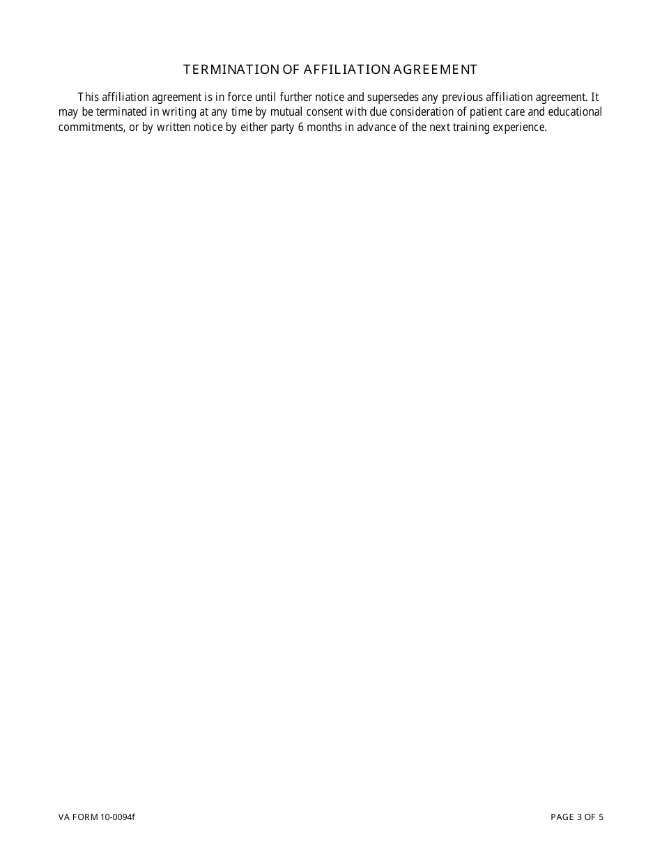 VA Form 10-0094f Dental Education Affiliation Agreement Between Department of Veterans Affairs (VA) and Institutions Sponsoring Dental Education, Page 3
