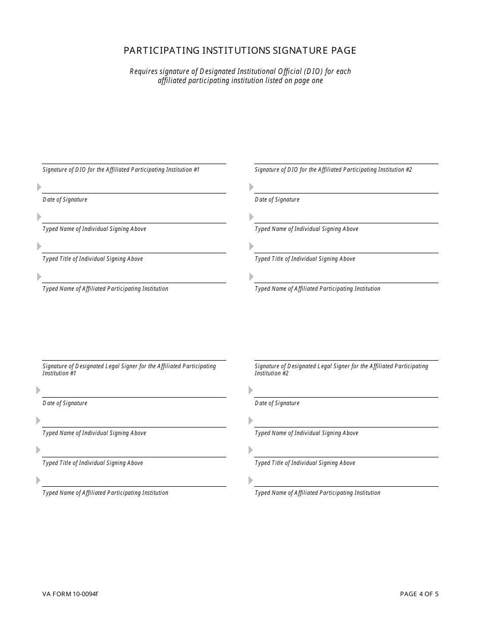 VA Form 10-0094f Dental Education Affiliation Agreement Between Department of Veterans Affairs (VA) and Institutions Sponsoring Dental Education, Page 4