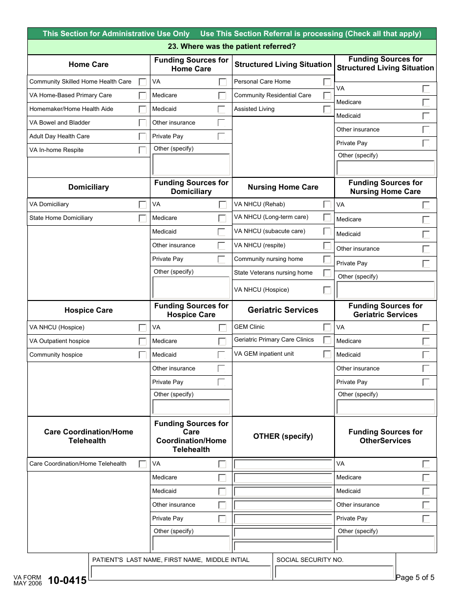 VA Form 10-0415 VA Geriatrics and Extended Care (GEC) Referral, Page 5