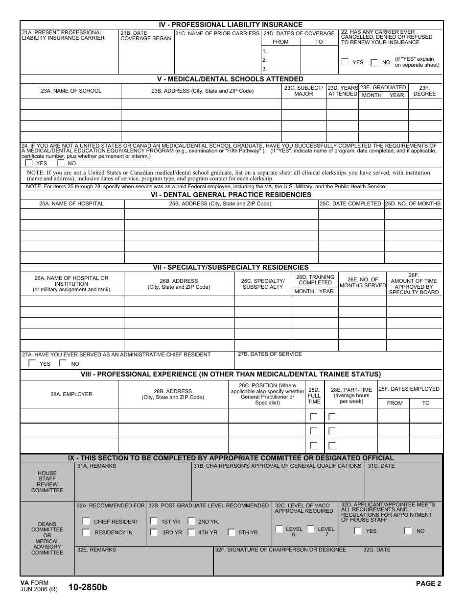 VA Form 10-2850b Application for Residents, Page 2