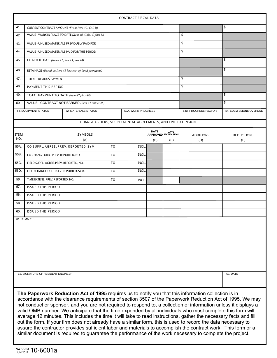 VA Form 10-6001a Contract Progress Report, Page 3