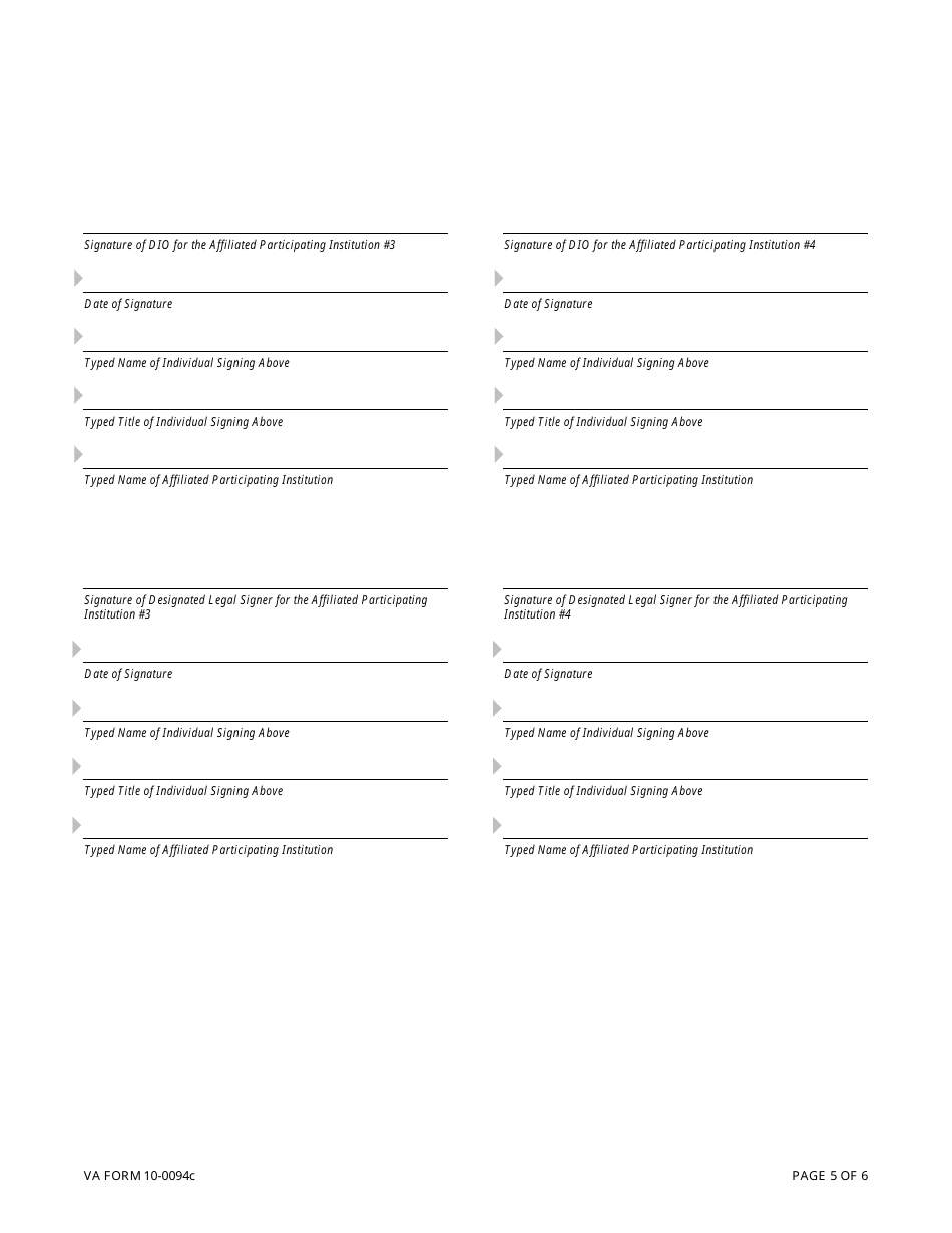 VA Form 10-0094c Medical Education Affiliation Agreement Between Department of Veterans Affairs (VA) and Institutions Sponsoring Graduate Medical Education, Page 5