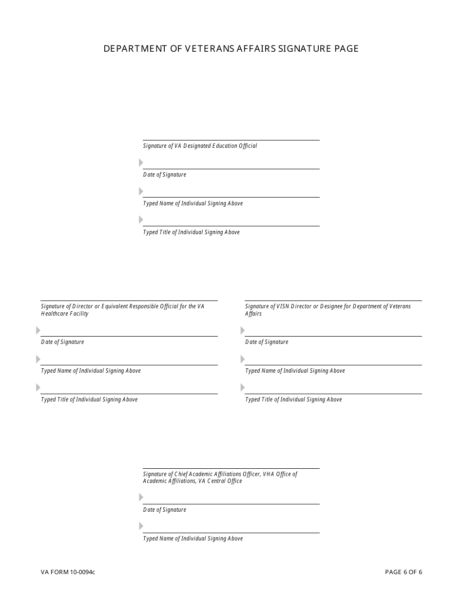 VA Form 10-0094c Medical Education Affiliation Agreement Between Department of Veterans Affairs (VA) and Institutions Sponsoring Graduate Medical Education, Page 6