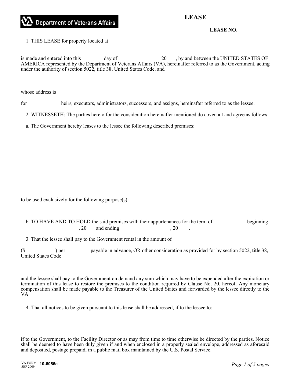 VA Form 10-6056A Lease, Page 1