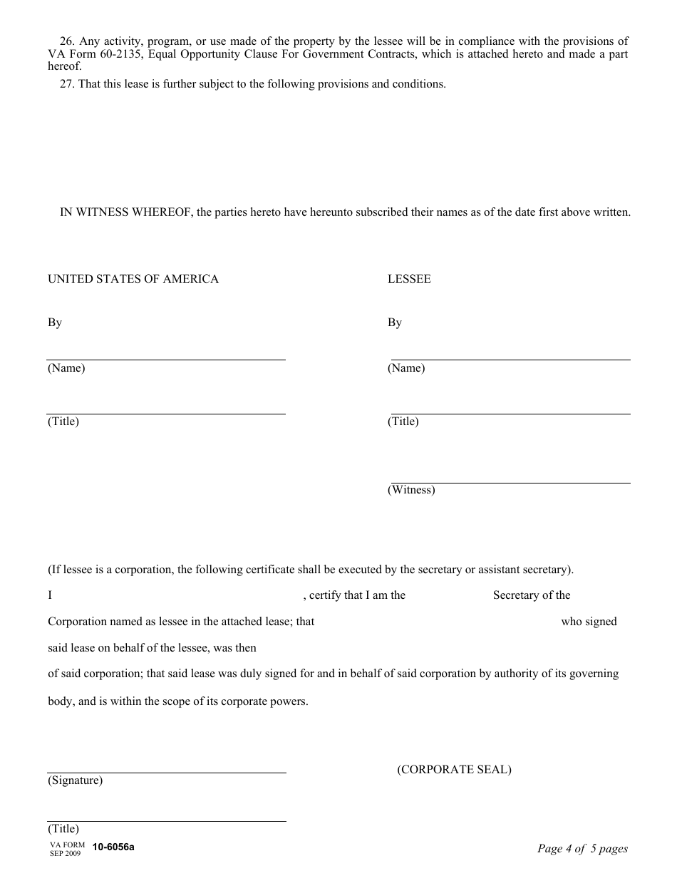 VA Form 10-6056A Lease, Page 4