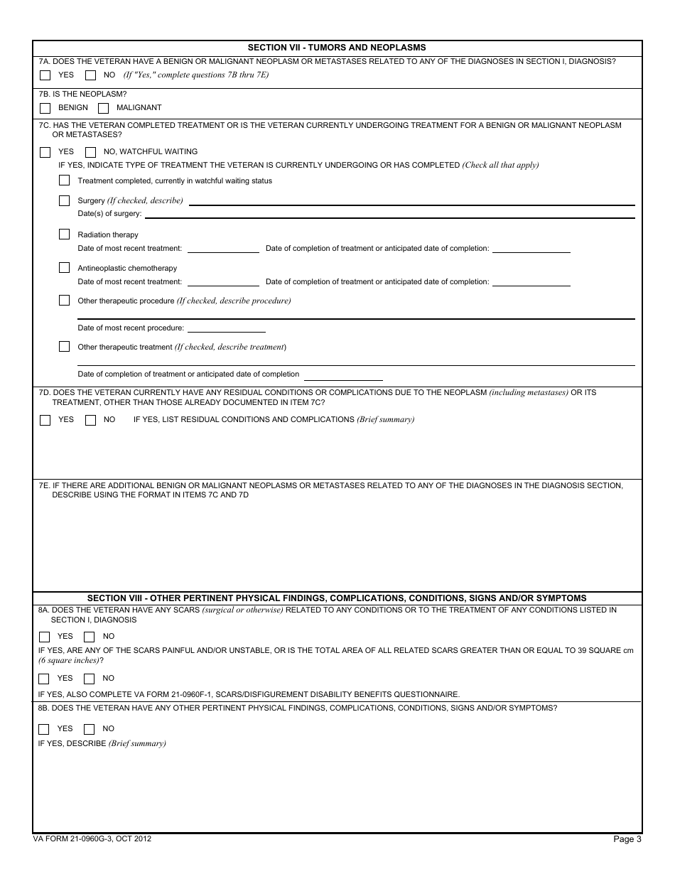 VA Form 21-0960g-3 Intestinal Conditions (Other Than Surgical or Infectious) (Including Irritable Bowel Syndrome, Crohns Disease, Ulcerative Colitis, and Diverticulitis) Disability Benefits Questionnaire, Page 3