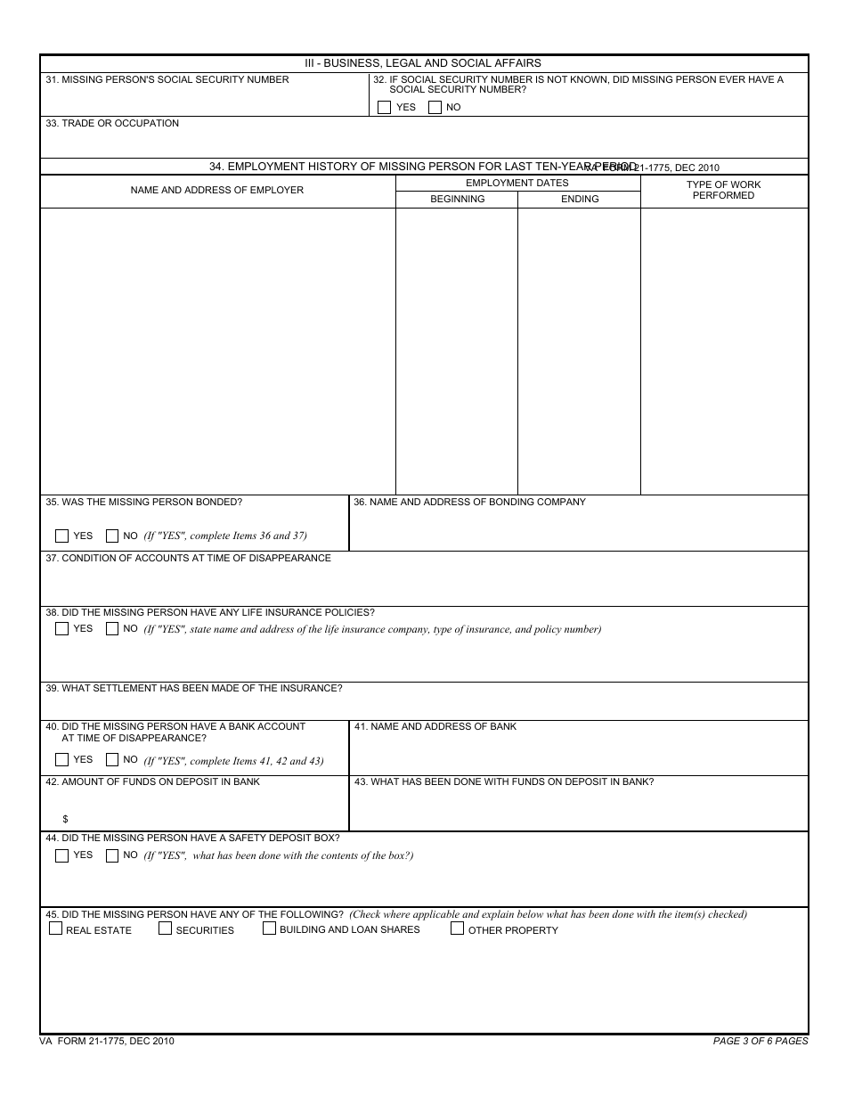 VA Form 21-1775 Statement of Disappearance, Page 3