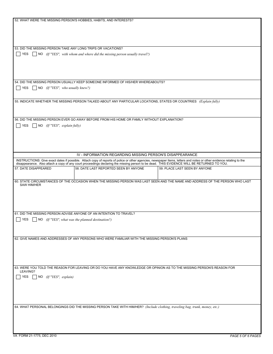 VA Form 21-1775 Statement of Disappearance, Page 5