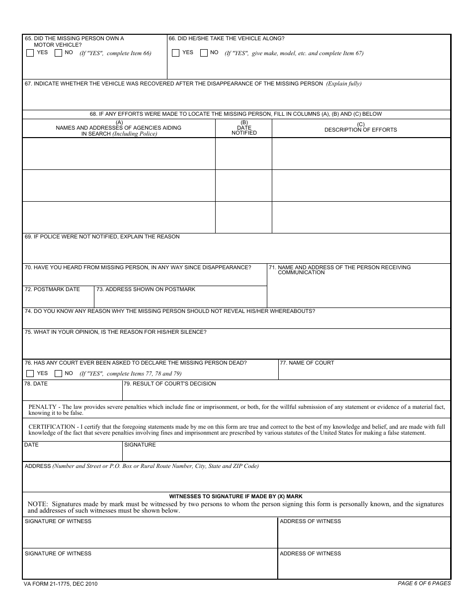 VA Form 21-1775 Statement of Disappearance, Page 6