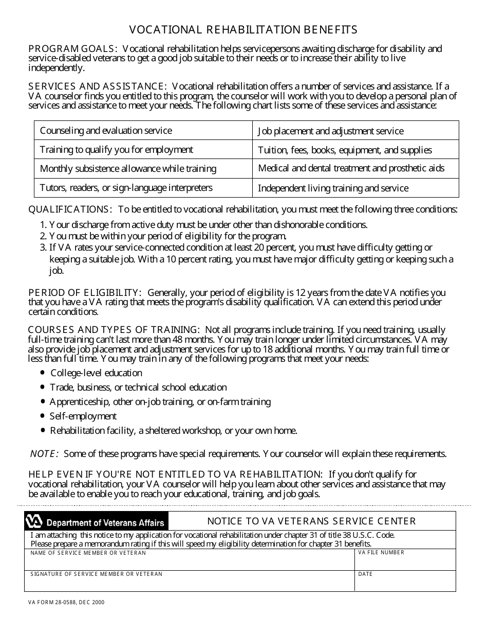 VA Form 28-0588 Notice to VA Veterans Service Center, Page 2