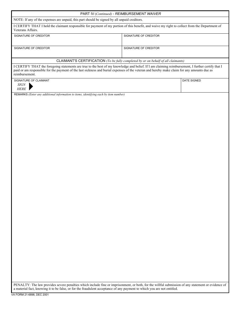 VA Form 21-6898 Application for Amounts on Deposit for Deceased Veteran, Page 3