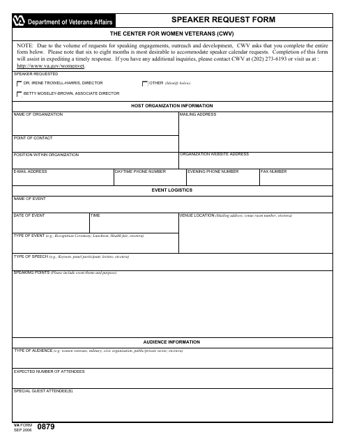 VA Form 0879 Speaker Request Form