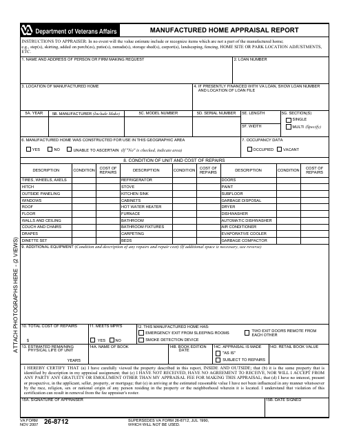VA Form 26-8712 Manufactured Home Appraisal Report