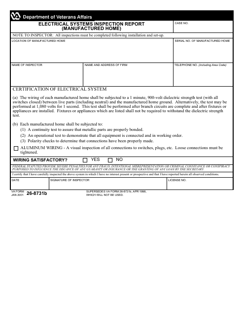 VA Form 26-8731b  Printable Pdf