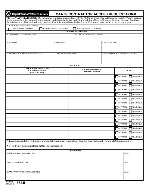 VA Form 8824i Caats Contractor Access Request Form