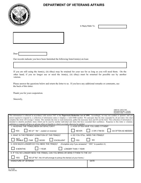 VA Form FL10-426 Temporary Loan Follow-Up Letter