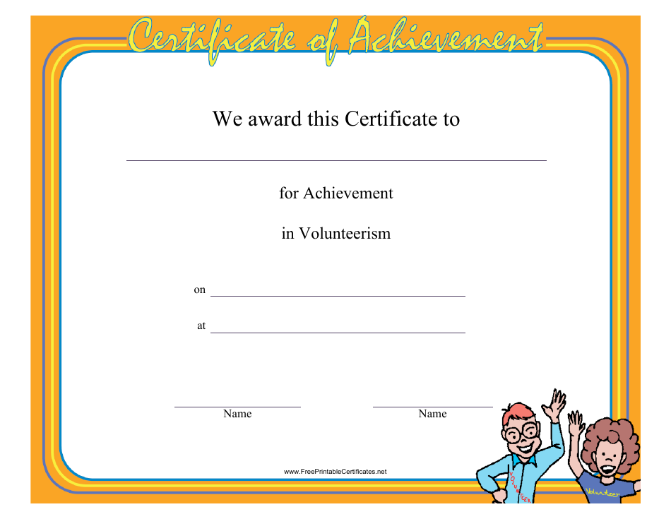 Volunteerism Certificate of Achievement Template