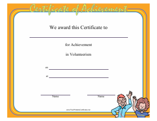 &quot;Volunteerism Certificate of Achievement Template&quot;