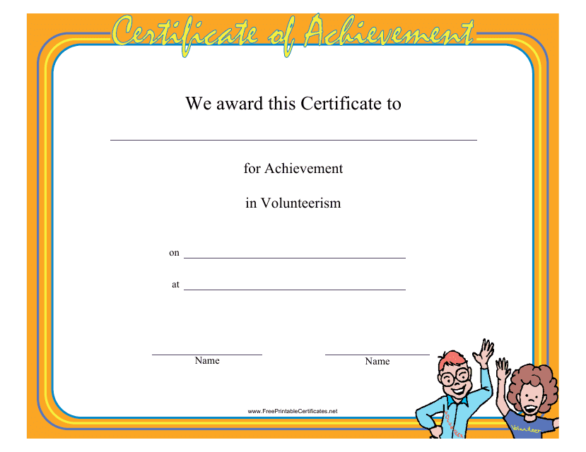 Volunteerism Certificate of Achievement Template
