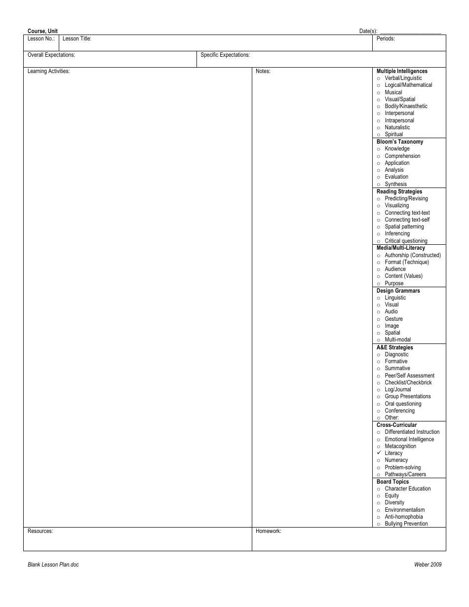 Format Of A Lesson Plan For Secondary School